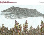 SUMMER FUN SALE Large Whale Screenprint 42x22