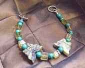 Semi-Precious Stone Butterfly Bracelet with Green Glass Beads
