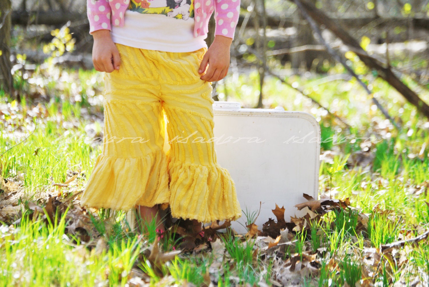 Girls ruffle CAPRI Pants yellow chenille