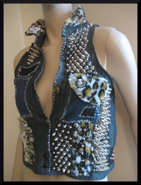 Heavily Studded Leopard Print Vest