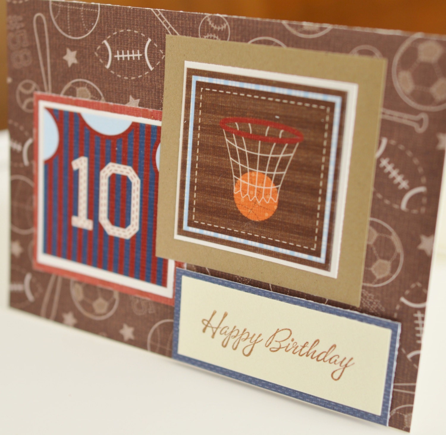 Basketball Birthday Card, Male Birthday Cards, Happy Birthday Handmade Greeting Card, Brown and Orange Card