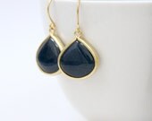Midnight Blue Stone Drop Earrings Gold Plated