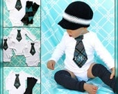 Baby Boy 1st Mother's Day Preppy Little Man Plaid Set of Leg Warmers & Monogrammed / Personalized Tie Onesie Gray / Grey, Black, Aqua, Teal