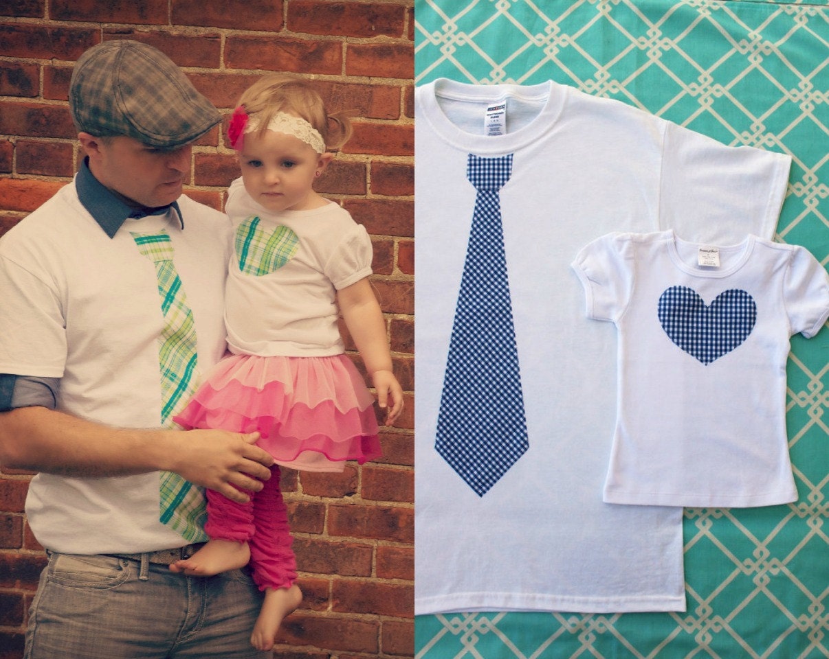New Dad, Father's Day, Father Daughter SET of  Tie T-Shirt and Baby Girl / Daughter Heart Tee.  Set of 2.  Daddy's Little Girl Gift Set.
