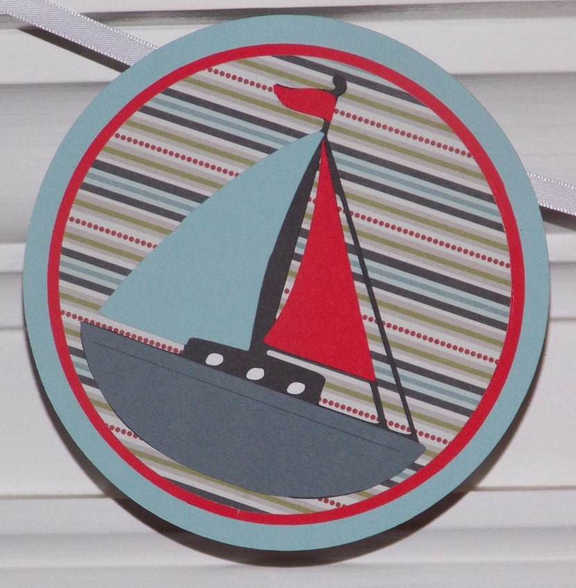 Sailboat Ahoy It's A Boy Baby Shower Banner ... READY TO SHIP ... Red Navy Khaki ... adjustable Il_170x135