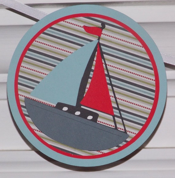 Sailboat Ahoy It's A Boy Baby Shower Banner ... READY TO SHIP ... Red Navy Khaki ... adjustable Il_570xn