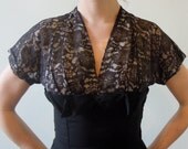 1950s vintage black illusion lace cocktail dress, Rockabilly, Pin Up, party dress