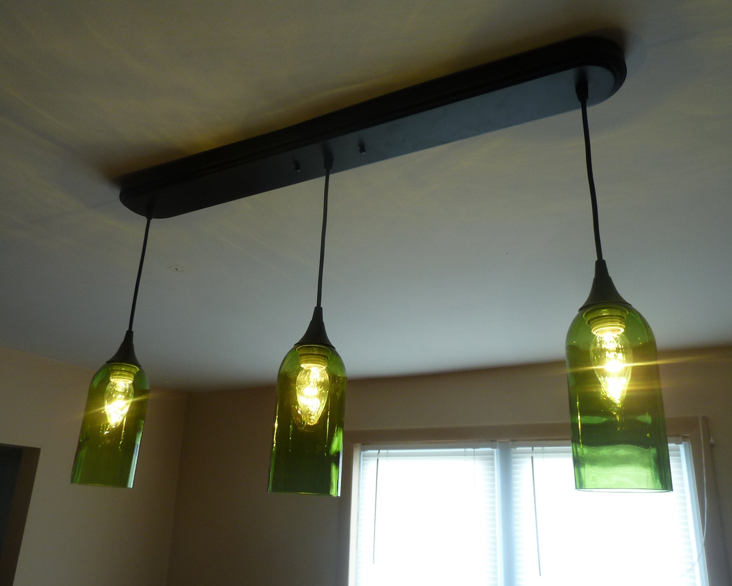 Green Wine Bottle 3 Pendant Light