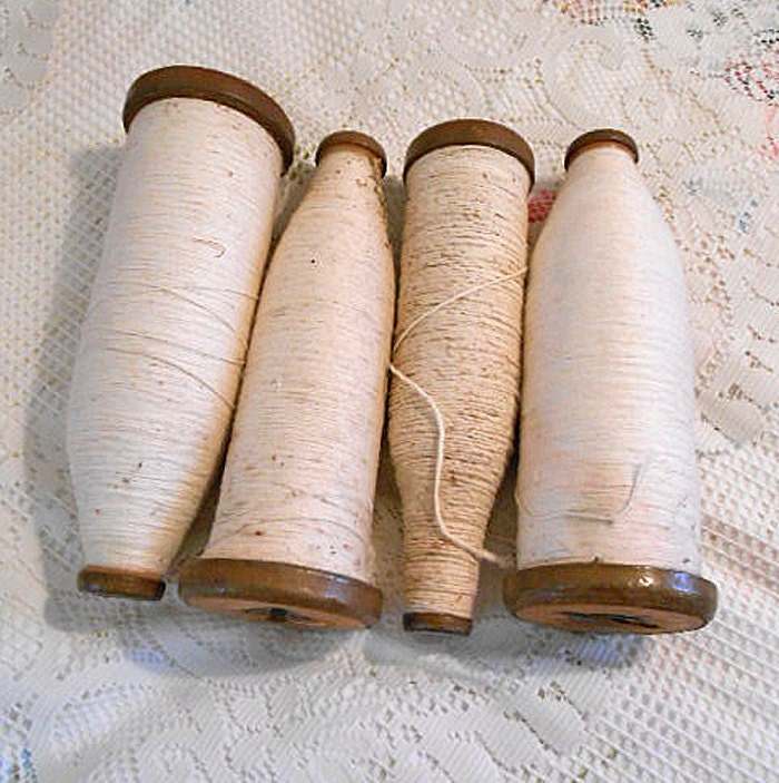 4 Large Cotton Thread SPOOLS Wood SPINDLES or BOBBINS Coats Clark Factory Parts, Paperweight, Bookends, Shelf Decor, Collectible Sewing