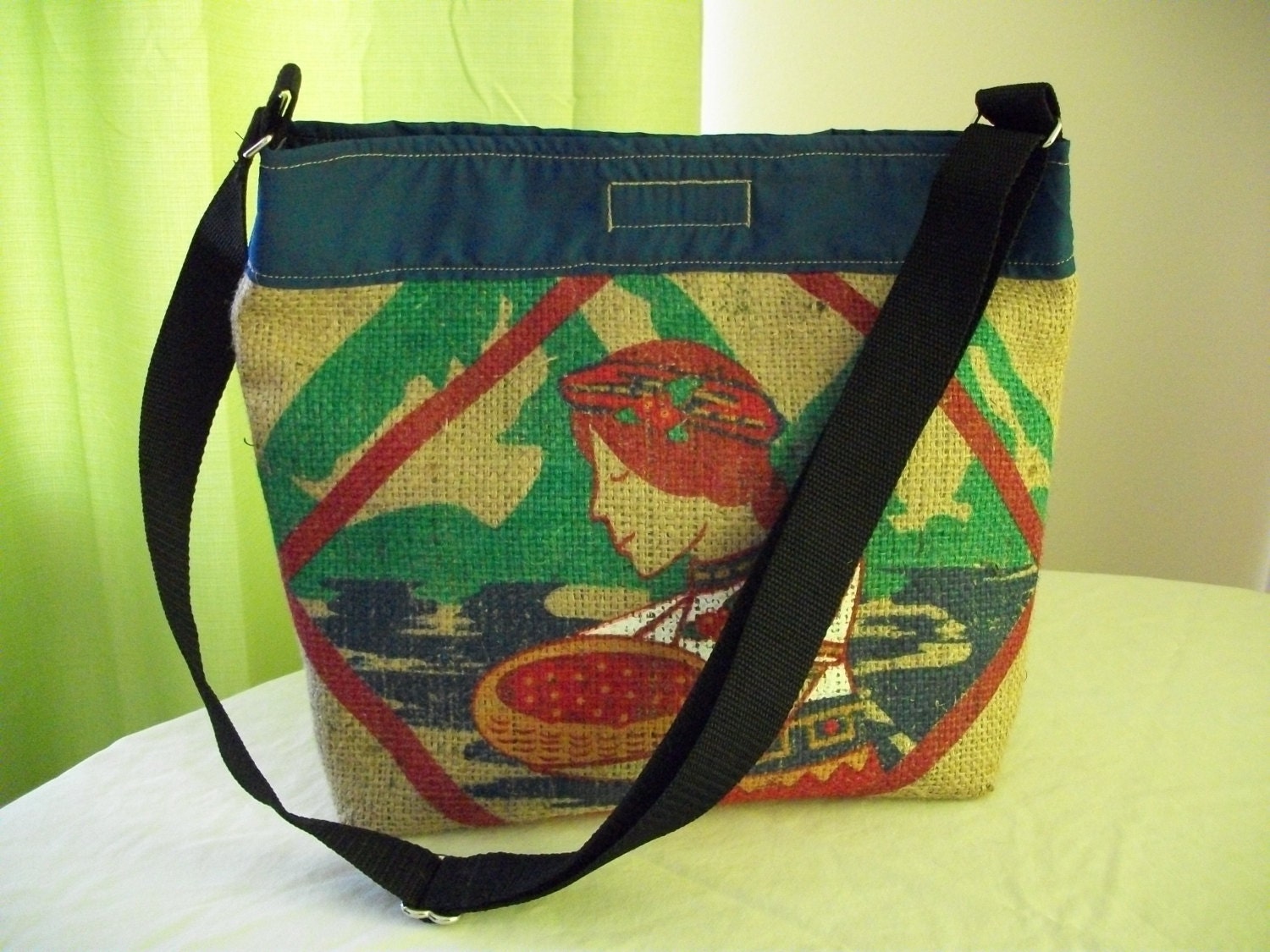 Upcycled Burlap Coffee Bean Bag/ Recycle/ Eco Friendly Purse, Tote, Carryall