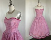 1980's Vintage Pink Lace Prom Dress