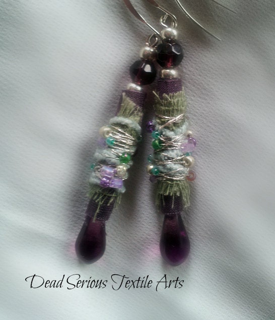 Lavender Tear Drop Fiber and Glass Bead Earrings