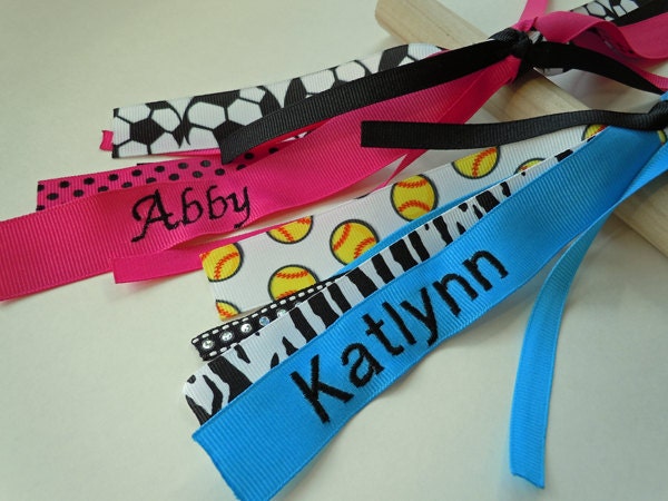 Basketball Bow Hair Streamer Ponytail Holder PERSONALIZED with your name and colors