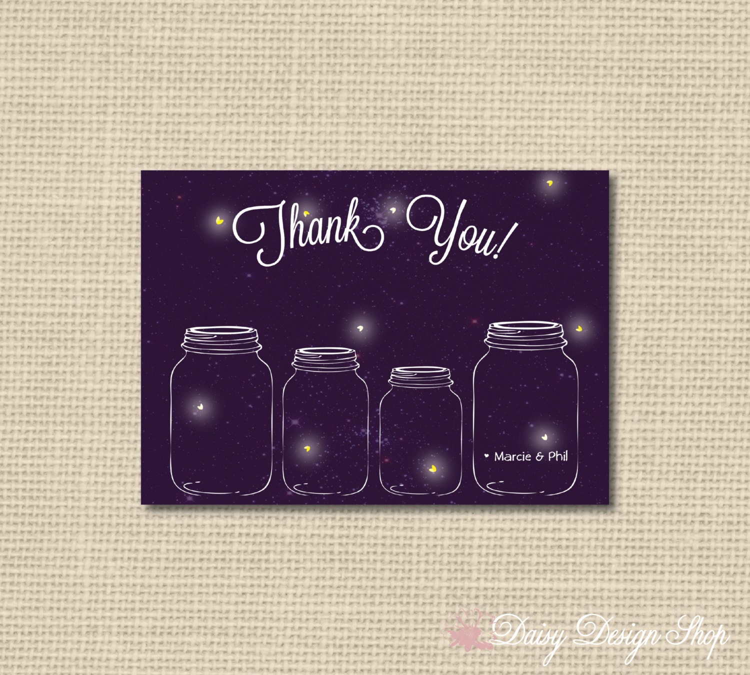 Thank You Cards - Mason Jars and Fireflies on a Starry Sky Background - Set of 10 with Envelopes