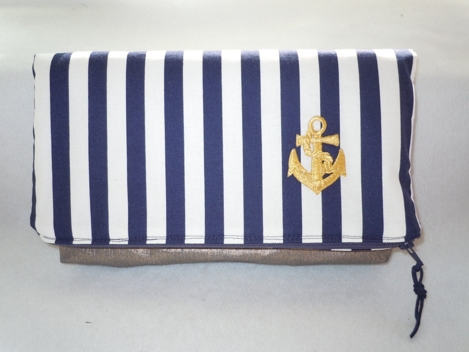 Nautical Stripes Anchor Zipper Clutch