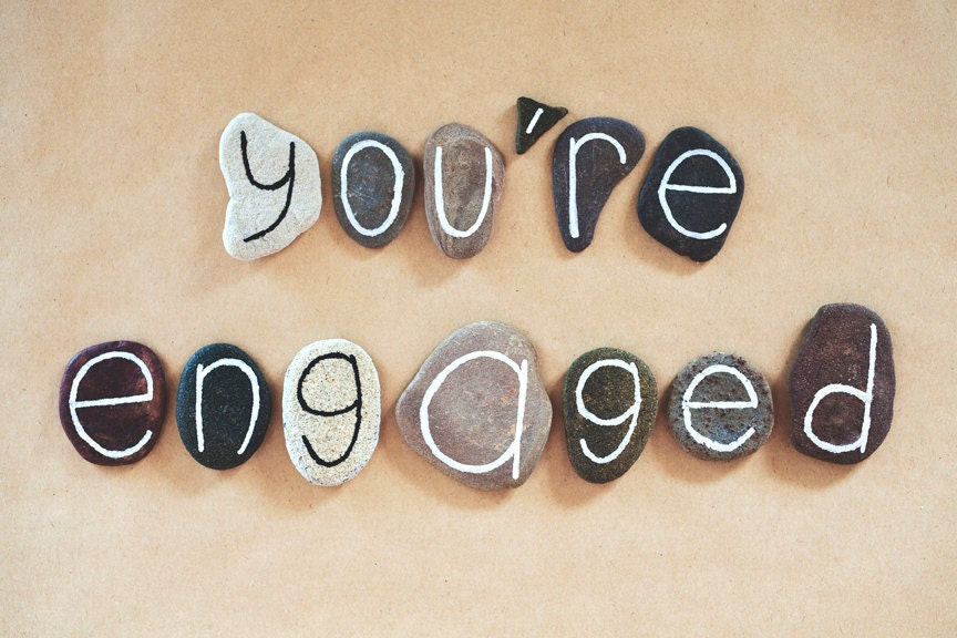 CARD "You're Engaged" Original 6" x 4" Photo Mounted  on Heavy Weight Card Stock. Love, Engagement Card, Pebbles, Congratulations