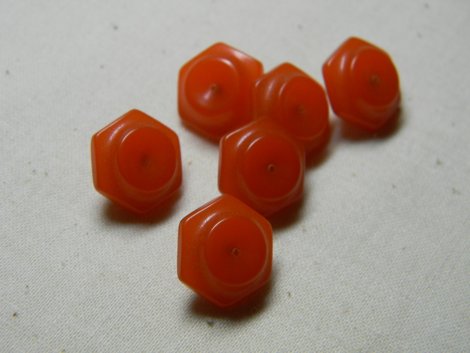 Six Bakelite Shank Vintage Buttons Hexagon Orange