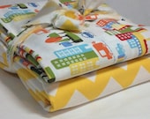 TWO Fitted Crib Sheets in City Streets and Riley Blake Yellow Chevrons  for Baby PRESHRUNK