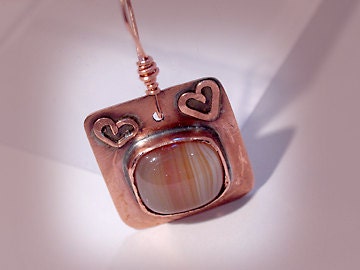Fused Glass and Copper Pendant - Hearts