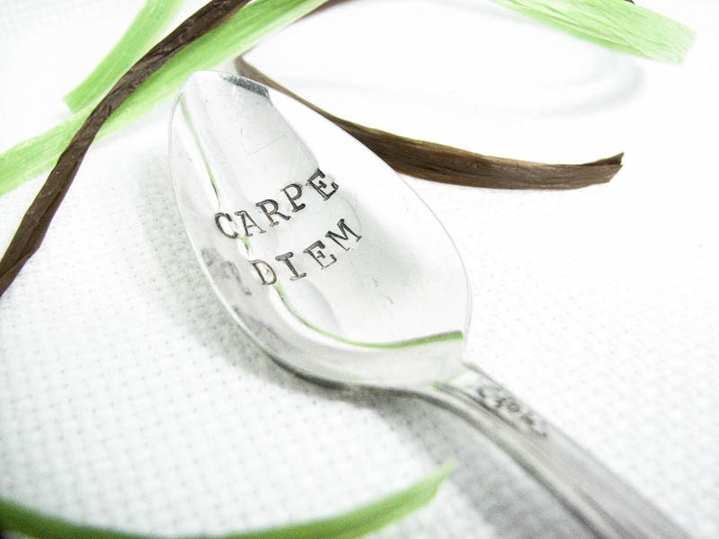 Graduation Gift - Carpe Diem Hand Stamped Vintage Spoon, Personalized, Monogrammed Silverware