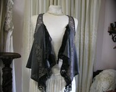 Bohemian Gypsy Vest, gray lace, shabby asymmetrical hem, boho gypsy vest, black lace trim, Petite SMALL