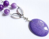 Purpie (Oval Resin Pendant with Purple Ceramic Round Beads and Clear Oval Glass Beads)