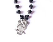 Windu (Black Diamond Acrylic Beads with Tibetan Silver Owl Charm, Woodland Inspired)