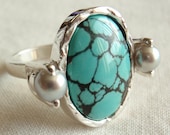 Sterling Silver Ring Turquoise Freshwater Pearls