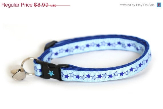 ON SALE Star Cat Collar - Blue Stars - Large Cat Collar