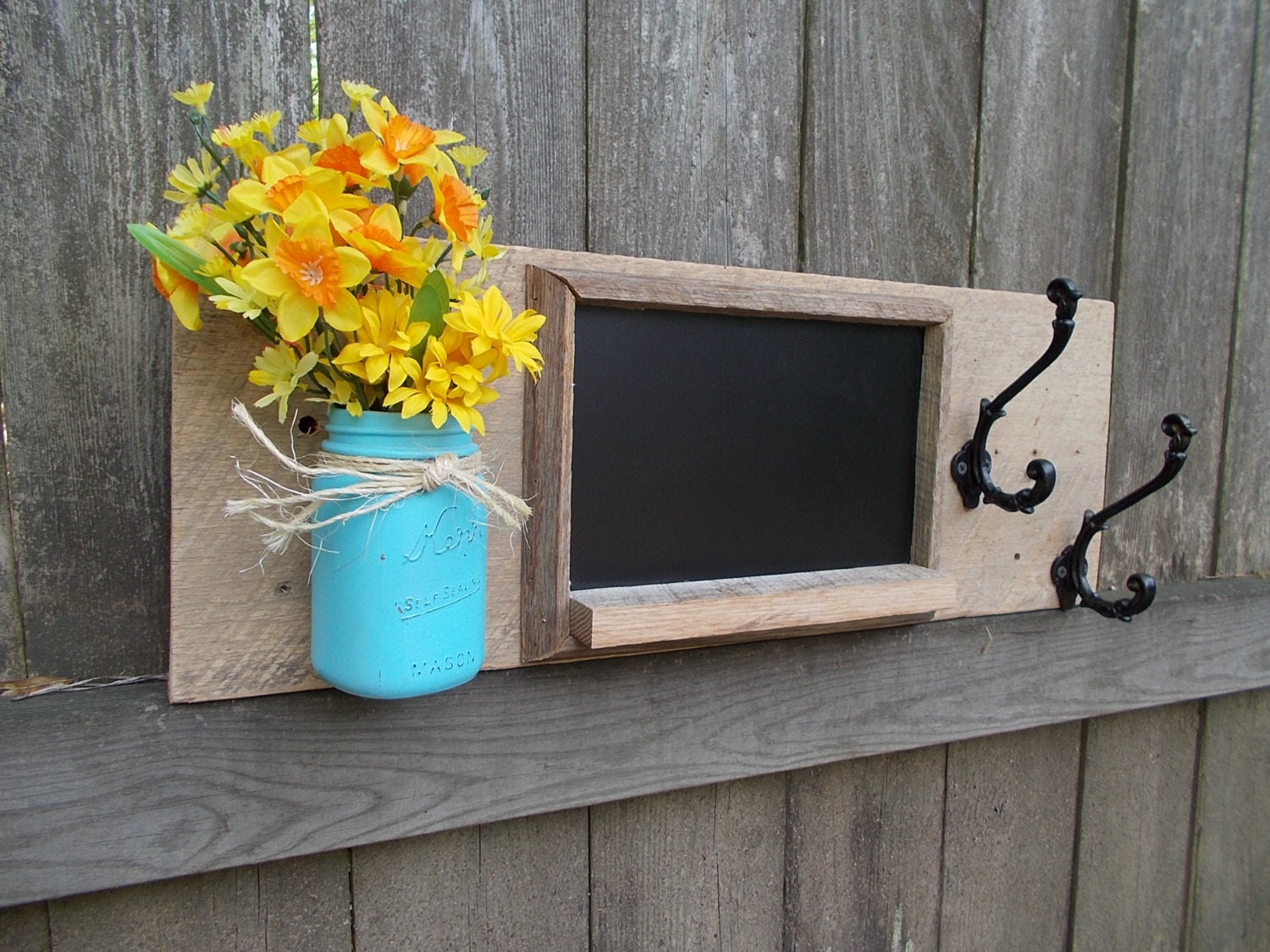 BarnWood ChalkBoard Shelf/Painted Mason Jar/Rustic Message Board/Home Decor/Farmhouse Decor
