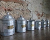 6 French Vintage Aluminium Kitchen Canisters/Storage Jars
