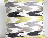 Embroidered Ikat Pillow Cover 16 Inch Pillow Sham Cushion Cover - Tidal Chartreuse