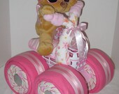 Diaper Cake, 4-Wheeler, Quad Motorcycle Baby Shower,Girl Baby Gift, Shower Centerpiece, Baby Shower Gift,Unique,Gund Bear