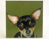 Custom Portrait l dog portrait l original painting l custom 8x8 personalized Puppy Modern Canvas green black red tile studio