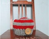 Baby Boy Hat  Gray and Red  Stripes with Wood  Button - Newborn to 6 Months - Ready to Ship