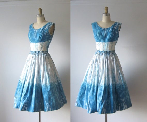vintage 1950s dress / 50s dress / Blue Skies