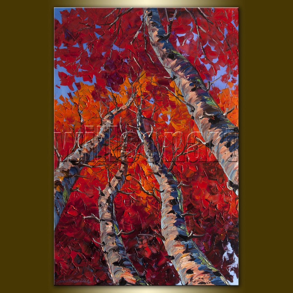 Original Tree Art Seasons Textured Palette Knife Landscape Painting Oil on Canvas Contemporary Abstract  Modern Art 20X30 by Willson