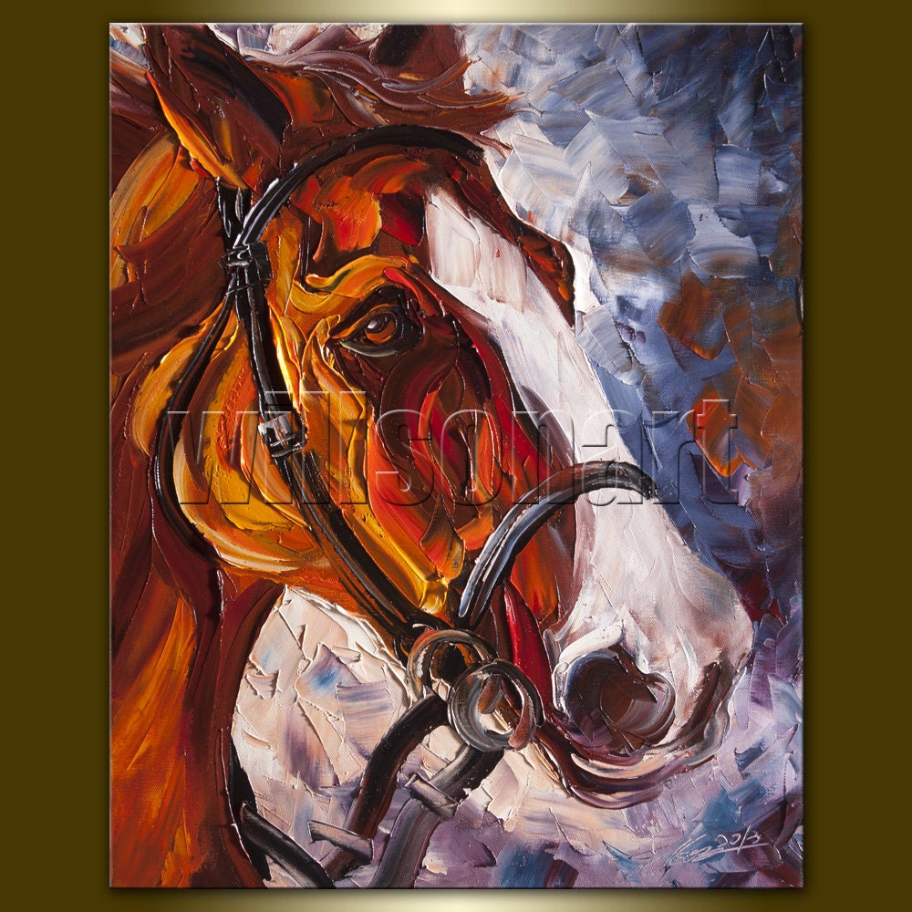 Horse Modern Oil Painting Horse Head Portrait Textured Palette Knife Original Animal Art 16X20 by Willson Lau