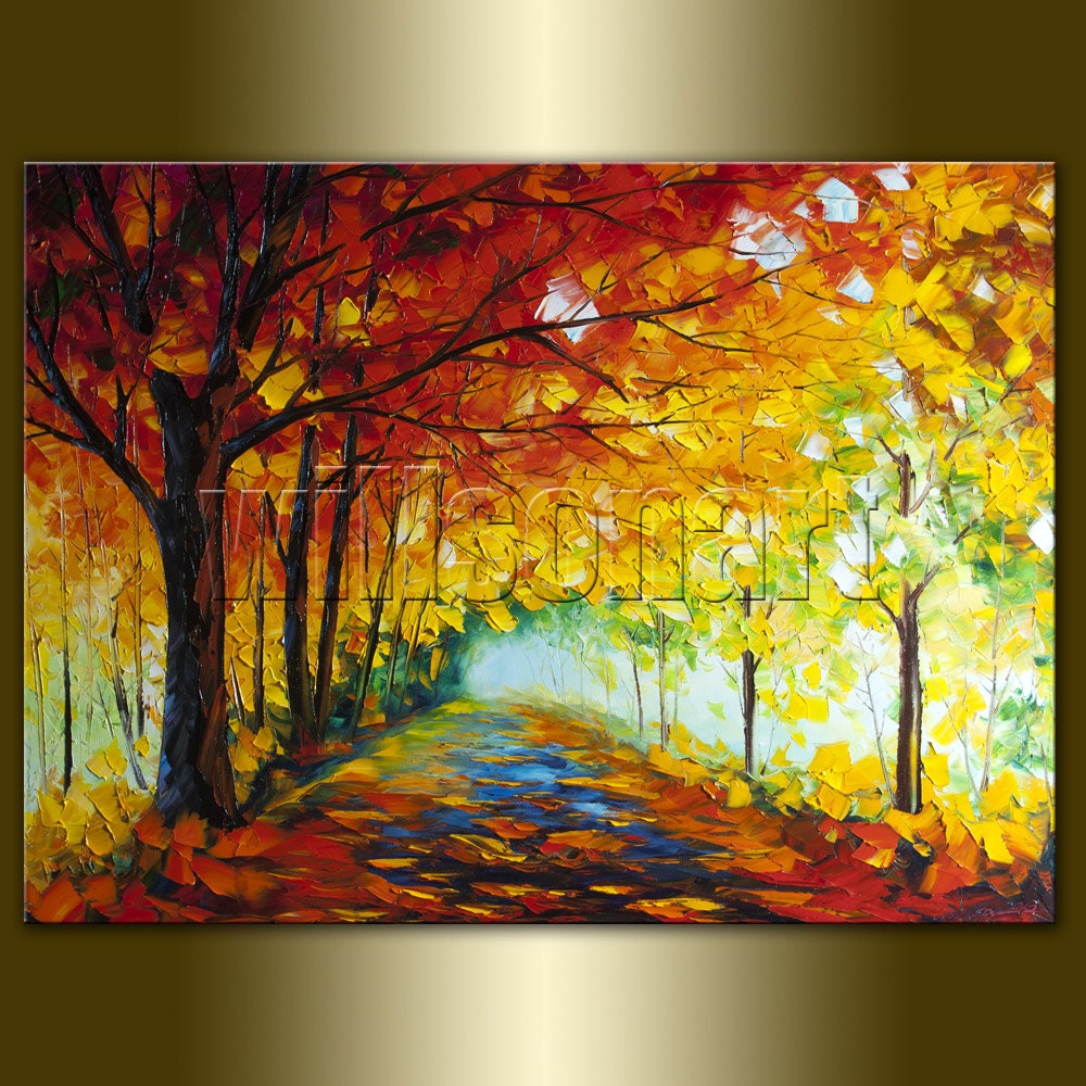 Autumn Landscape Painting Seasons Textured Palette Knife Oil on Canvas Contemporary Abstract Modern Original Art 30X40 by Willson Lau - willsonart