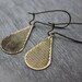 Lined Teardrops earrings - dangle - kidney bean - long charm - antique brass