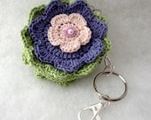 Pink, Lavender and Green  Floral Crochet Coin Purse/ Key Chain