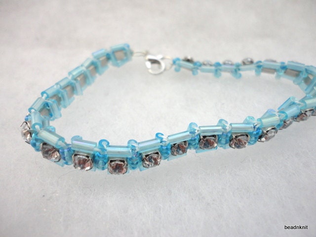 Pale Blue and Rhinestone Bracelet - Ready to Ship