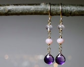 SUNSET - amethyst rose quartz pink opal gold earrings