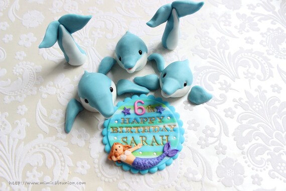 Dolphin Family Cupcake Toppers ( 8 Dolphins, 3 Dolphin Fins, 1 Birthday Message Plate) Il_570xn