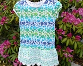 Pretty Smiley Face  T-Shirt Dress Hand Crochet Skirt,  Free Crochet Purse included with purchase