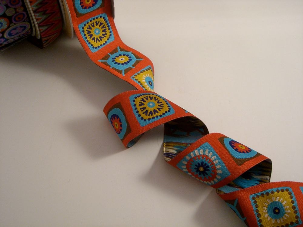 Bright Fun Squares Polyester Jacquard Ribbon by Laura Foster Nichols--One Yard