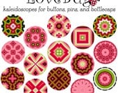 Love Bug Kaleidoscopes, 1" Circles, Button Images, Pin Images, Bottlecap Images