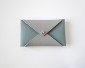 Leather Business Card Case or Wallet - Light Grey and Blue-Grey Colorblock