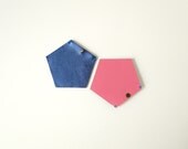 Pentagonal Geo Leather Coin Pouch - Metallic Navy and Patent Pink
