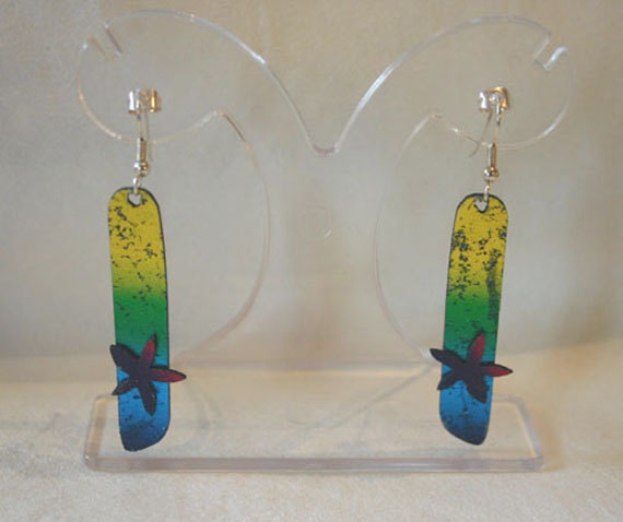 Colourful foiled drop earrings.